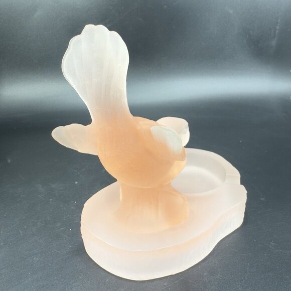 Vintage French Satin Frosted Peach Pink Glass Bird Ashtray Dish Trinket Holder - Picture 8 of 12